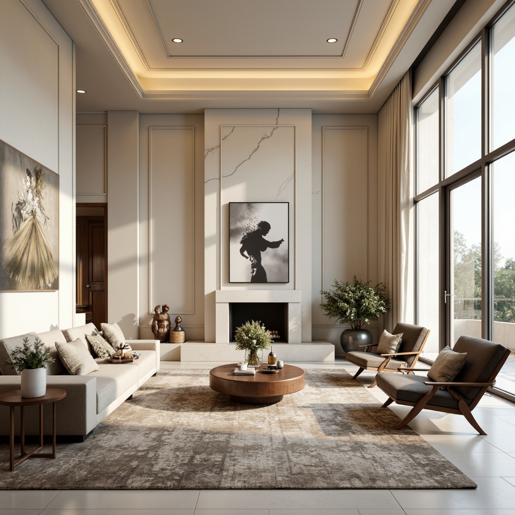 Prompt: Elegant living room, luxurious marble accents, creamy white walls, polished chrome fixtures, sleek minimalist furniture, soft velvet upholstery, subtle patterned rugs, refined ornate details, dramatic floor-to-ceiling windows, warm golden lighting, sophisticated 3/4 composition, shallow depth of field, realistic textures, ambient occlusion.