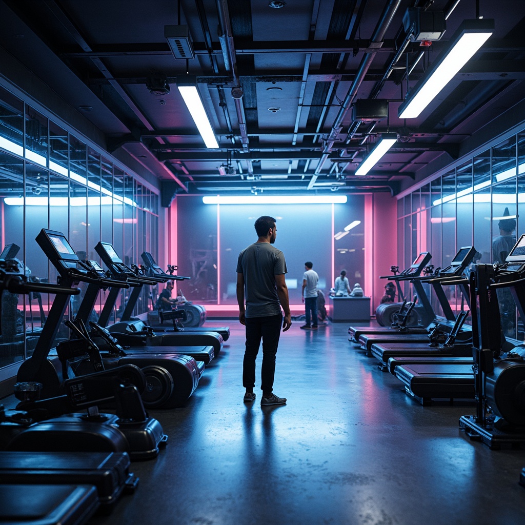 Prompt: Futuristic home gym, high-tech equipment, neon-lit ambiance, mirrored walls, polished chrome floors, minimalist decor, sleek workout machines, ergonomic design, adjustable weights, hydraulic systems, virtual fitness coaching, immersive sound system, futuristic lighting effects, cinematic color grading, shallow depth of field, 3/4 composition, panoramic view, realistic textures, ambient occlusion.