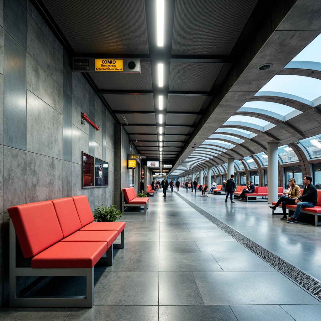 Prompt: Modern metro station interior, sleek benches, stainless steel frames, durable upholstery, vibrant colored accents, minimalist design, ample lighting, futuristic ambiance, urban vibe, busy commuter atmosphere, polished concrete floors, industrial-style pillars, curved ceiling lines, dynamic LED displays, real-time information systems, comfortable waiting areas, integrated recycling facilities, eco-friendly materials, modular furniture arrangements, efficient crowd flow management, panoramic platform views, natural stone wall cladding, metallic tone color scheme.