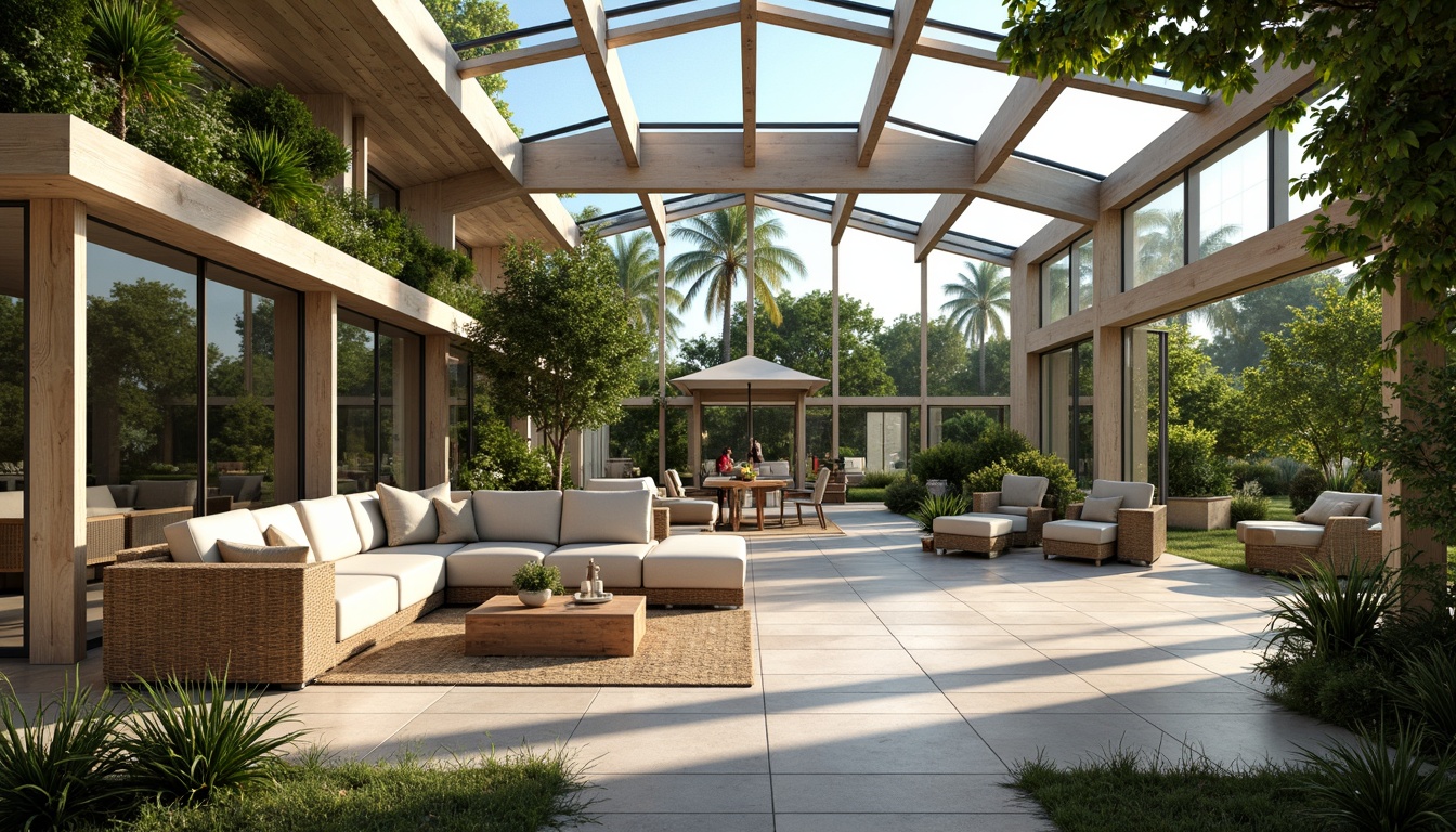 Prompt: Spacious sunroom, floor-to-ceiling windows, sliding glass doors, natural stone flooring, plush area rugs, comfortable sectional sofas, vibrant greenery, tropical plants, warm sunny day, soft diffused lighting, minimalist decor, modern architecture, sleek metal frames, retractable roofs, outdoor living spaces, alfresco dining areas, built-in planters, vertical gardens, rustic wood accents, cozy throw blankets, ambient music, 3/4 composition, shallow depth of field, panoramic view, realistic textures.