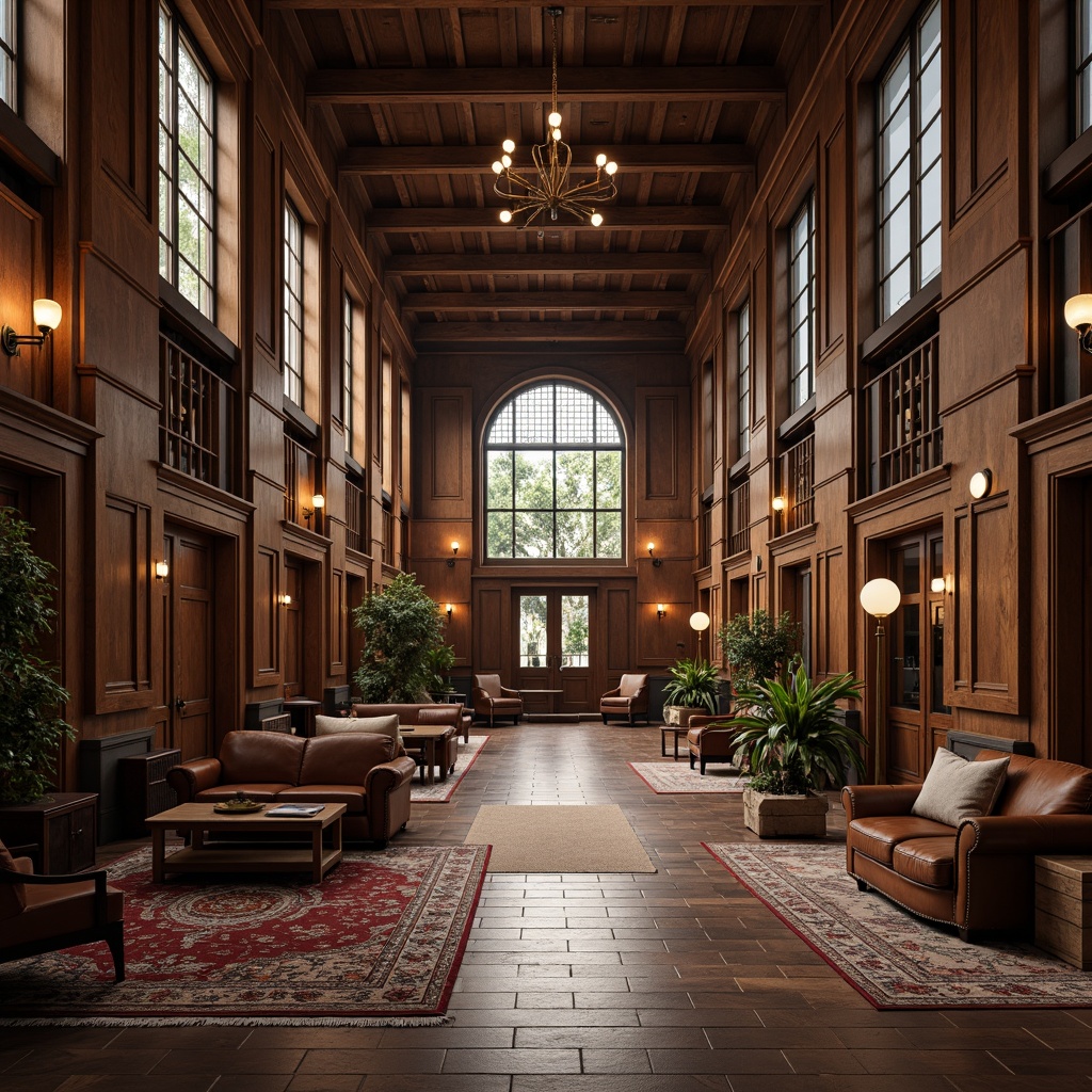 Prompt: Elegant university halls, rich wood paneling, polished marble floors, ornate metal fixtures, stained glass windows, sophisticated stone columns, refined leather furniture, vintage-inspired rugs, warm ambient lighting, subtle texture variations, nuanced color palette, 1/2 composition, soft focus, atmospheric perspective.