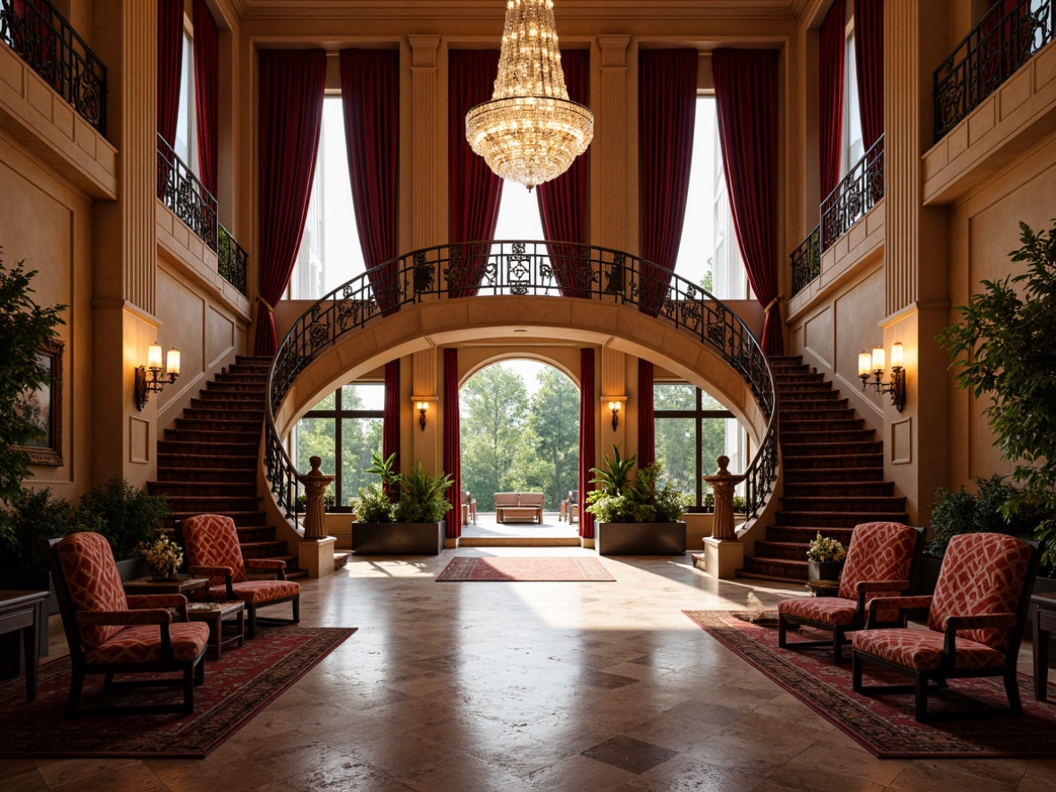 Prompt: Elegant mansion, ornate facade, grand entrance, sweeping staircases, luxurious velvet drapes, intricate wooden paneling, lavish furnishings, rich tapestries, regal throne-like chairs, plush area rugs, majestic crystal chandeliers, soft warm lighting, shallow depth of field, 3/4 composition, realistic textures, ambient occlusion, vintage-inspired patterns, sumptuous embroidered fabrics, opulent brocade textiles, refined silk upholstery, lavish gold accents, sophisticated marble floors.