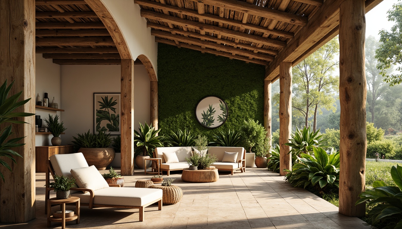 Prompt: Organic curves, reclaimed wood accents, living green walls, natural stone flooring, earthy color palette, abundant sunlight, airy open spaces, minimalist decor, potted plants, botanical prints, woven textiles, rattan furniture, organic shapes, soft warm lighting, shallow depth of field, 1/1 composition, serene ambiance, realistic textures, ambient occlusion.