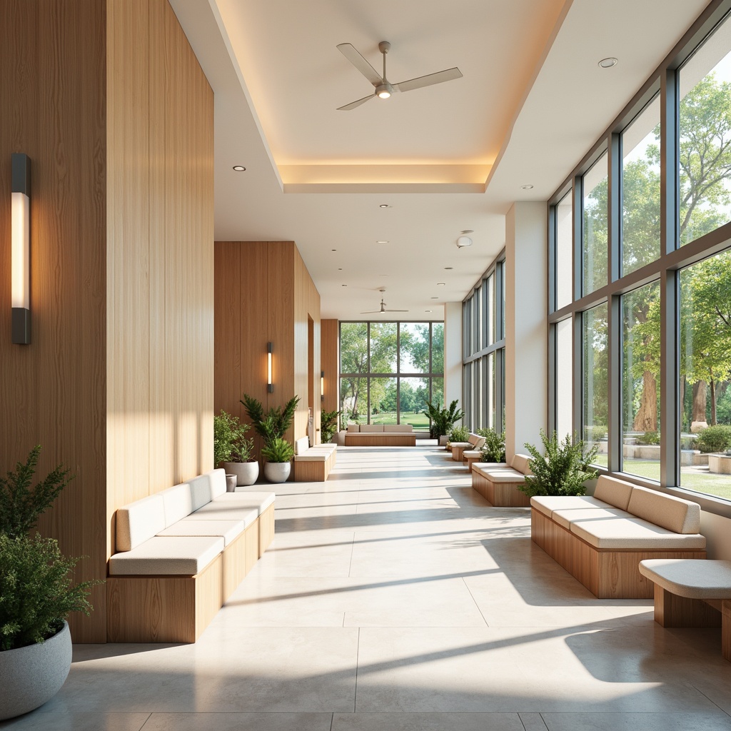 Prompt: Soothing healthcare facility, calming atmosphere, gentle pastel colors, soft peach tones, pale blue hues, creamy whites, warm beige accents, natural wood textures, organic patterns, lush greenery, peaceful ambiance, diffused softbox lighting, shallow depth of field, 1/1 composition, realistic renderings, ambient occlusion.