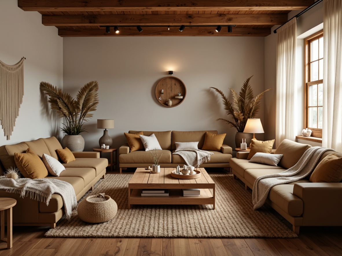 Prompt: Cozy living room, plush throw blankets, soft velvet couches, woven baskets, natural fiber rugs, warm earthy tones, comfortable seating areas, floor lamps, wooden coffee tables, modern minimalist decor, calming atmosphere, gentle lighting, shallow depth of field, 3/4 composition, panoramic view, realistic textures, ambient occlusion.