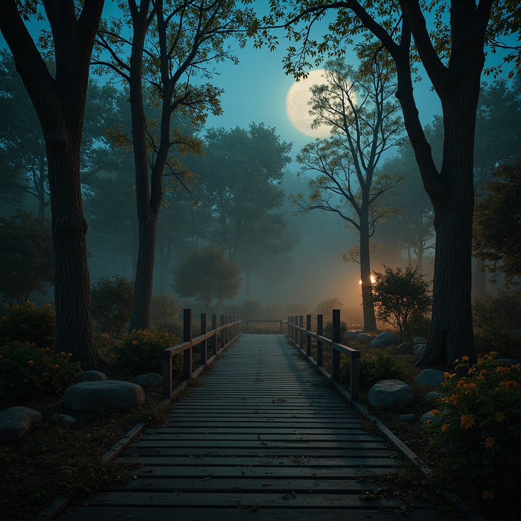 Prompt: Mystical forest, twinkling fireflies, soft moonlight, misty fog, ancient trees, gnarled branches, worn stone paths, rustic wooden bridges, eerie silence, subtle color palette, warm golden lighting, softbox shadows, cinematic atmosphere, 1/1 composition, low-key illumination, dramatic contrast, realistic ambient occlusion.