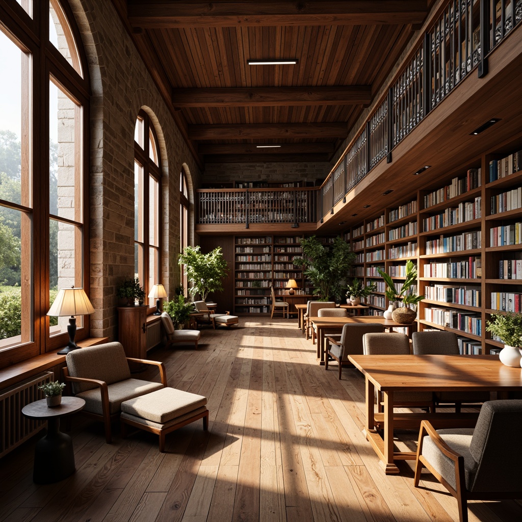 Prompt: Traditional library atmosphere, warm wood flooring, oak wooden planks, rich brown tones, subtle grain texture, comfortable reading nooks, soft cushioned chairs, floor lamps, classic bookshelves, ornate metal railings, elegant stone walls, high ceilings, large windows, natural light pouring in, cozy study areas, quiet ambiance, 1/1 composition, realistic wood textures, ambient occlusion.