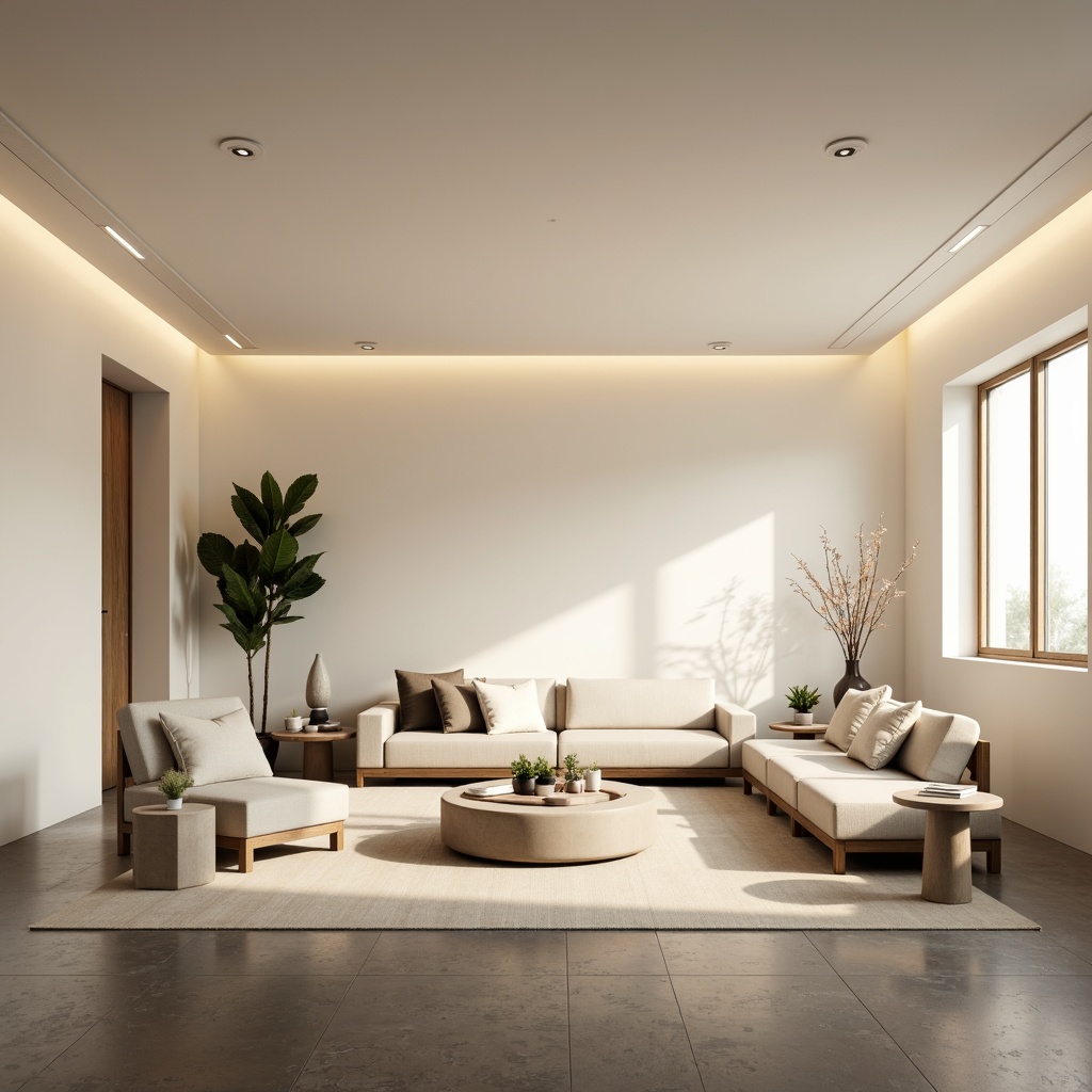 Prompt: Minimalist interior, soft warm glow, subtle shadows, recessed lighting, hidden LED strips, matte white walls, polished concrete floors, sleek low-profile furniture, sparse decorative accents, natural textiles, gentle ambient illumination, 1/1 composition, shallow depth of field, realistic reflections, subtle color grading.