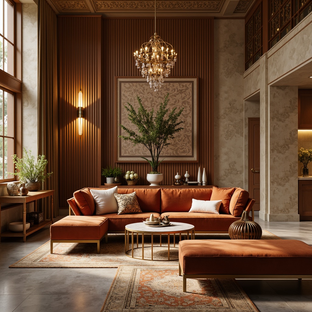 Prompt: Luxurious velvet sofa, intricate wooden carvings, soft golden lighting, richly patterned rugs, ornate metallic accents, lavish marble countertops, plush area rugs, warm beige walls, elegant crystal chandeliers, sophisticated minimalist decor, inviting cozy atmosphere, shallow depth of field, 1/1 composition, warm color palette, realistic textures, ambient occlusion.