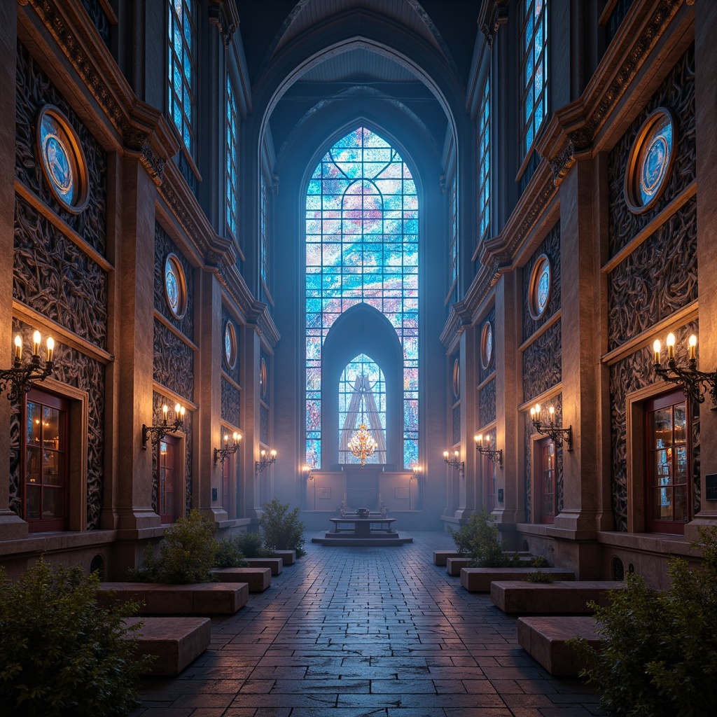 Prompt: Ancient monastery walls, mystical stone carvings, futuristic metallic accents, holographic murals, neon-lit corridors, cyberpunk-inspired stained glass windows, ornate Gothic arches, levitating candles, misty atmospheric lighting, soft focus blur, shallow depth of field, 3/4 composition, cinematic framing, realistic reflections, ambient occlusion.