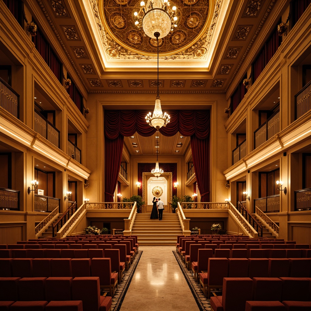 Prompt: \Elegant amphitheater interior, classicism style, warm golden lighting, softbox lights, cove ceiling illumination, subtle gradient effects, ornate chandeliers, grand staircases, luxurious velvet drapes, intricate marble patterns, refined wood paneling, sophisticated furniture designs, symmetrical compositions, 1/2 composition, warm color palette, high contrast ratio, dramatic shadows, ambient occlusion.\Please let me know if this meets your expectations!