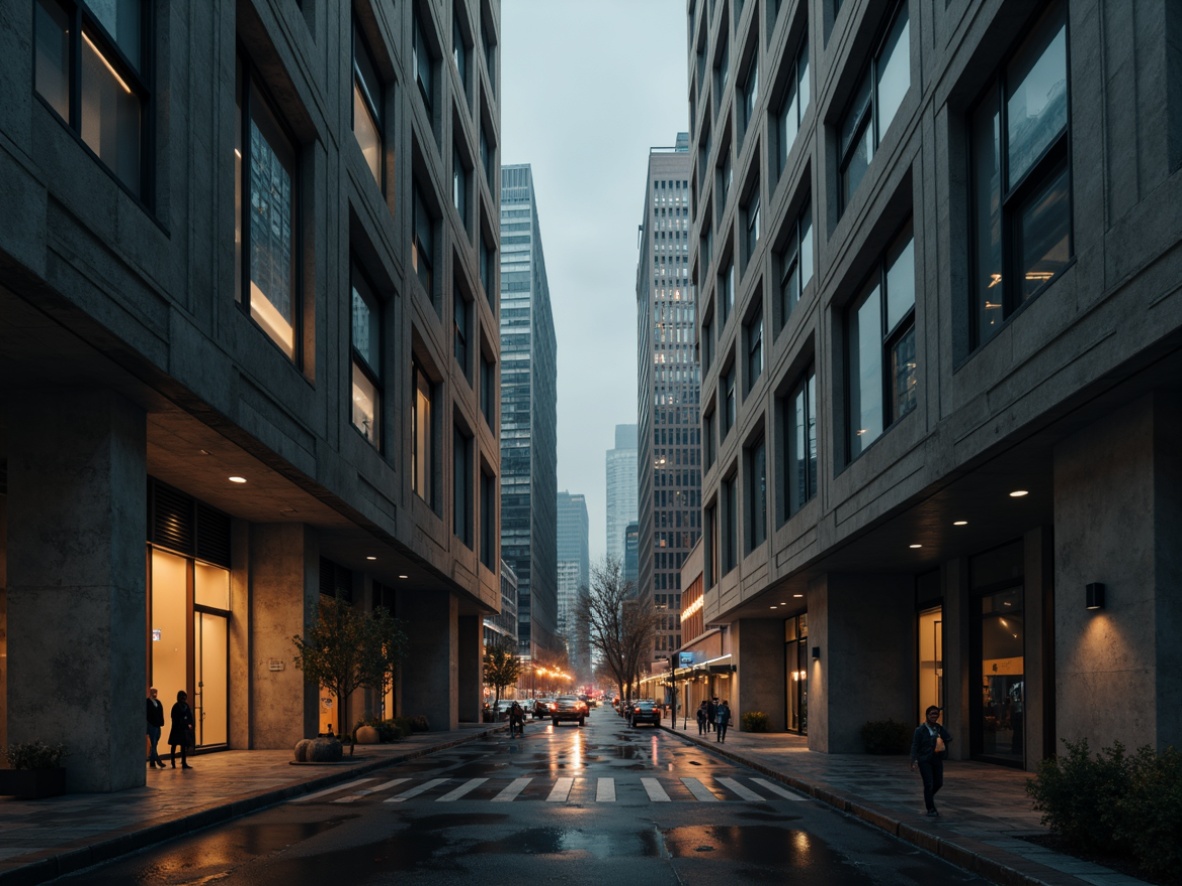 Prompt: Exposed concrete walls, rugged textures, industrial metal beams, minimal ornamentation, brutalist architecture, dramatic shadows, warm ambient lighting, soft glow accents, subtle color grading, misty atmosphere, urban cityscape, modern skyscrapers, bustling streets, rainy day, shallow depth of field, 1/2 composition, cinematic mood, realistic renderings, atmospheric fog.