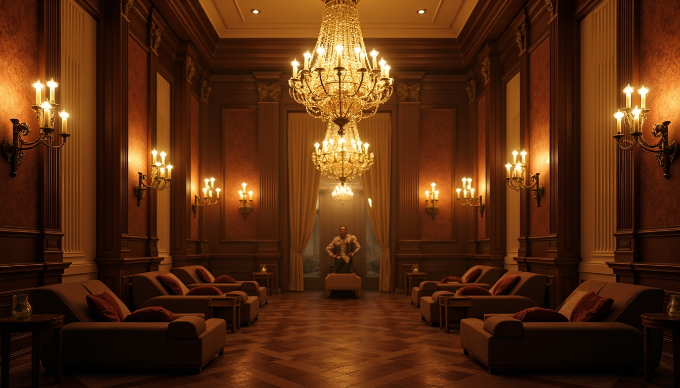 Prompt: Elegant chandeliers, ornate sconces, warm golden lighting, soft diffused illumination, subtle shading, nuanced highlights, rich wood tones, luxurious fabrics, intricate moldings, carved furniture, opulent drapery, lavish textiles, subtle sparkle, atmospheric glow, cinematic depth of field, 1/2 composition, realistic reflections, ambient occlusion.