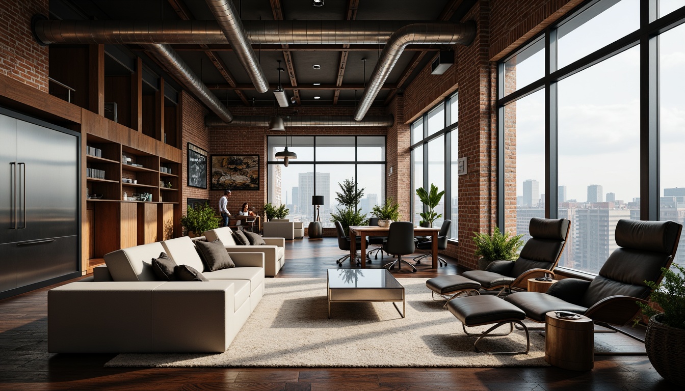 Prompt: Luxurious modern interior, metallic accents, polished chrome fixtures, sleek silver furnishings, industrial-chic decor, exposed brick walls, reclaimed wood floors, urban loft atmosphere, natural light pouring in, atmospheric shadows, high-contrast lighting, cinematic composition, 1/1 aspect ratio, sharp focus, realistic reflections.