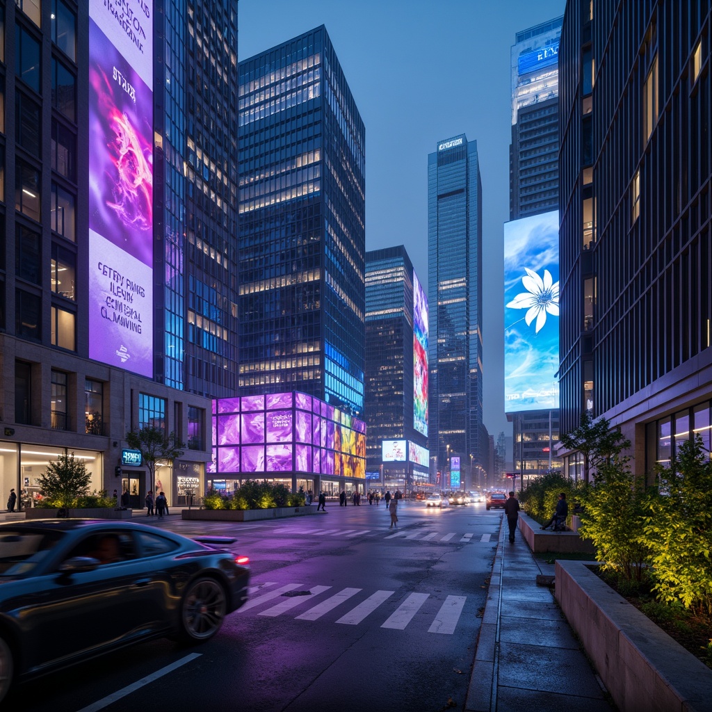 Prompt: Neon-lit cityscape, metallic skyscrapers, holographic advertisements, iridescent LED lights, neon blue accents, electric purple hues, chrome finishes, glossy black surfaces, luminescent greenery, futuristic transportation systems, sleek silver lines, minimalist urban landscapes, atmospheric mist, soft focus blur, shallow depth of field, 1/1 composition, cinematic lighting, ambient occlusion.