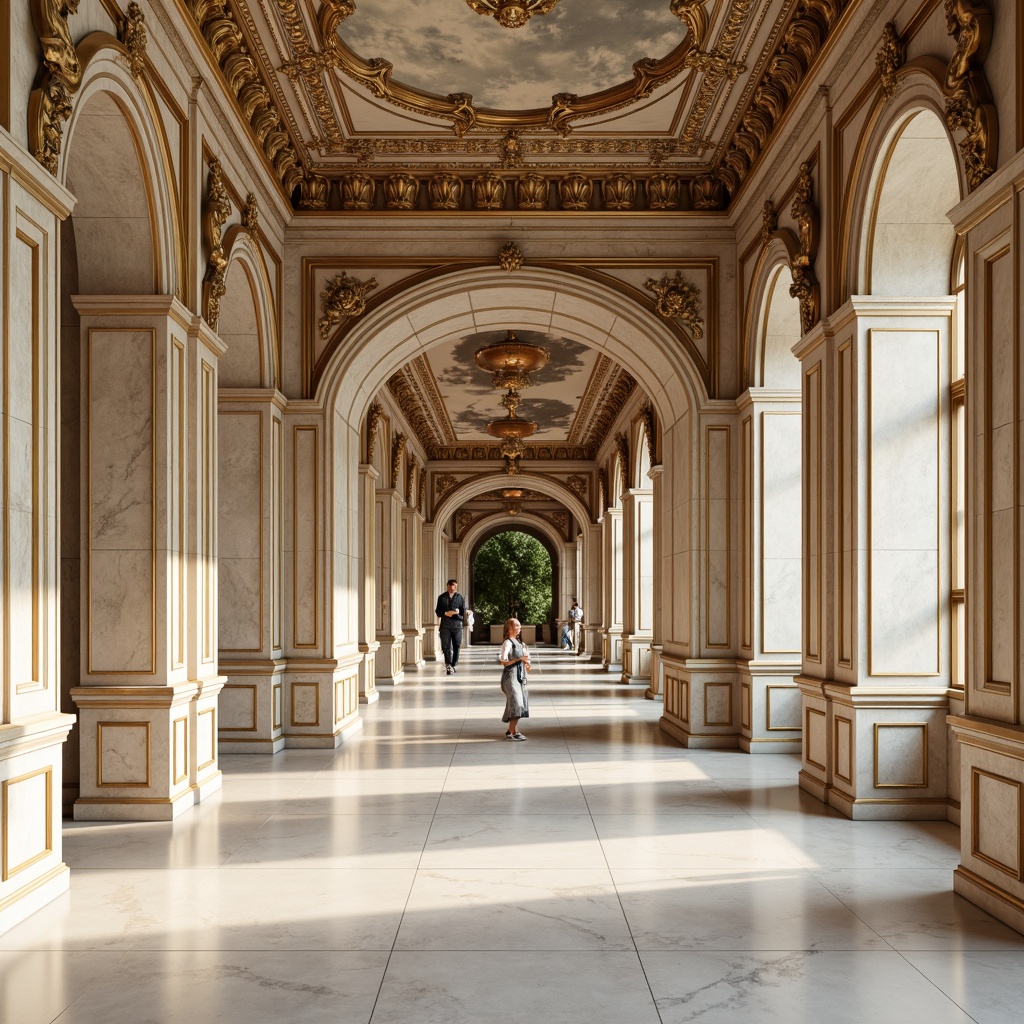 Prompt: Ornate wall paneling, luxurious fabrics, rich wood tones, golden accents, intricate moldings, subtle texture variations, creamy white marble, soft warm lighting, elegant archways, refined column details, sophisticated neutral colors, ornamental frescoes, delicate florals, symmetrical compositions, shallow depth of field, 1/1 composition, realistic textures, ambient occlusion.