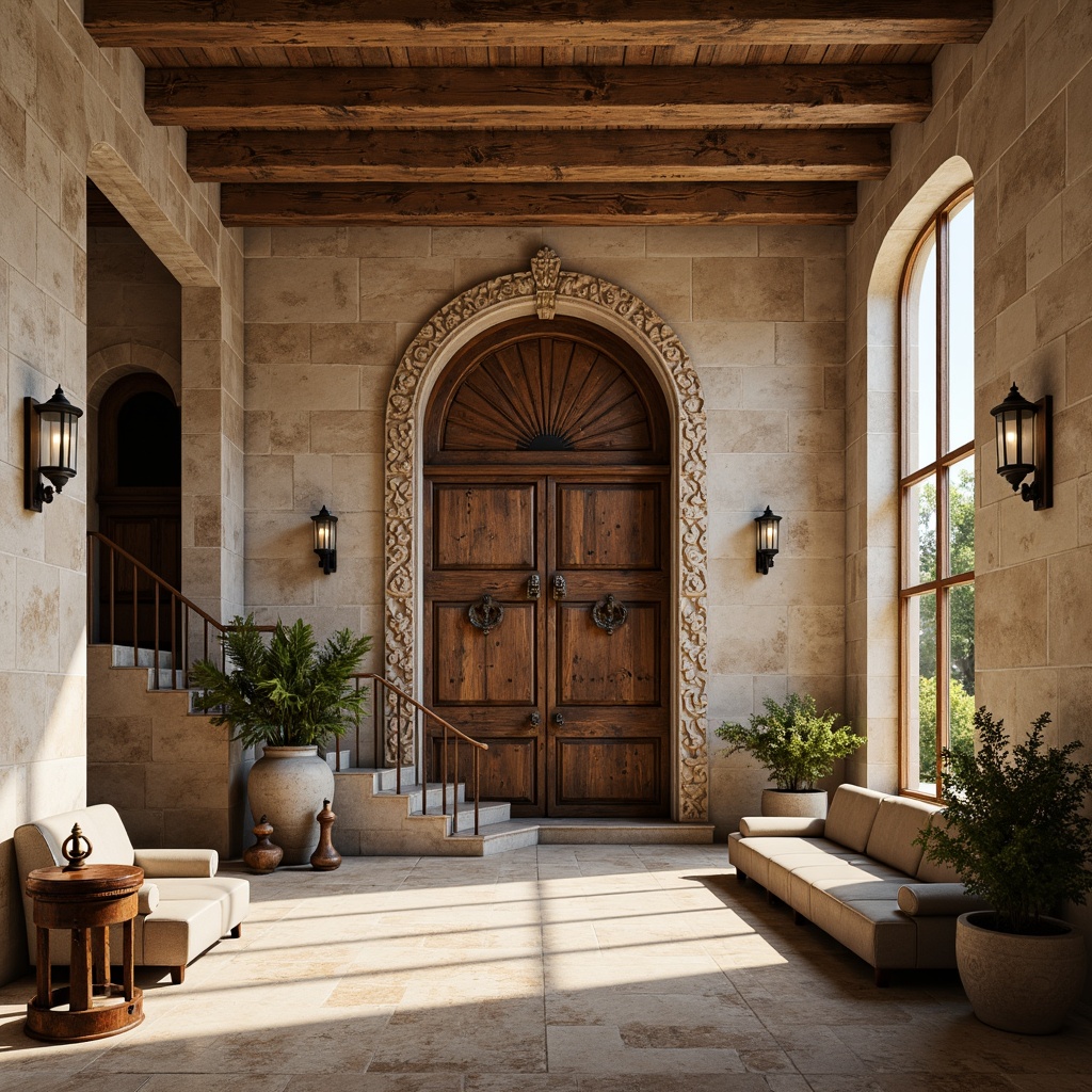 Prompt: Rustic youth center, classicism style, weathered stone walls, ornate wooden doors, aged copper accents, intricate stonework, grand staircase, high ceilings, large windows, natural light, warm beige colors, textured plaster surfaces, decorative moldings, ornamental columns, traditional furniture, vintage lighting fixtures, soft warm lighting, shallow depth of field, 1/1 composition, realistic textures, ambient occlusion.