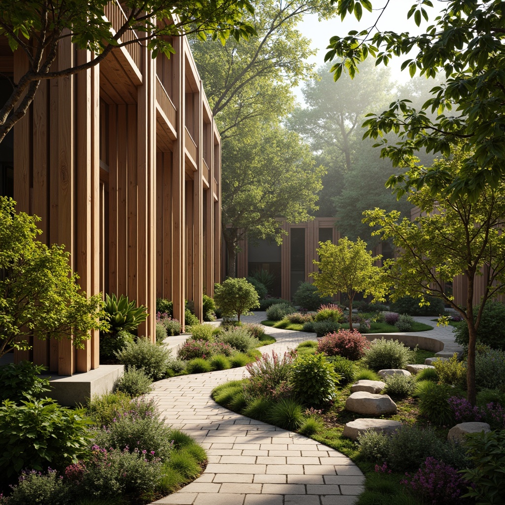 Prompt: Organic wooden accents, lush greenery, blooming flowers, natural stone walls, earthy color palette, curved lines, sustainable materials, eco-friendly design, abundant daylight, soft warm lighting, shallow depth of field, 3/4 composition, panoramic view, realistic textures, ambient occlusion.