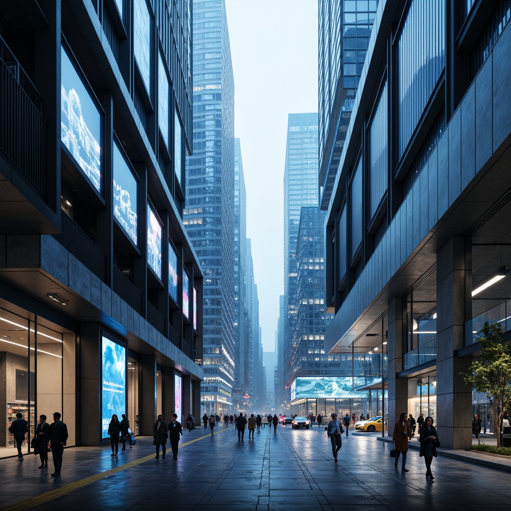 Prompt: Futuristic cityscape, sleek skyscrapers, metallic surfaces, neon lights, holographic advertisements, levitating cars, robotic pedestrians, virtual reality interfaces, augmented reality displays, high-tech laboratories, minimalist interiors, polished marble floors, reflective glass walls, angular lines, geometric patterns, atmospheric fog, soft blue lighting, shallow depth of field, 1/1 composition, panoramic view, realistic textures, ambient occlusion.