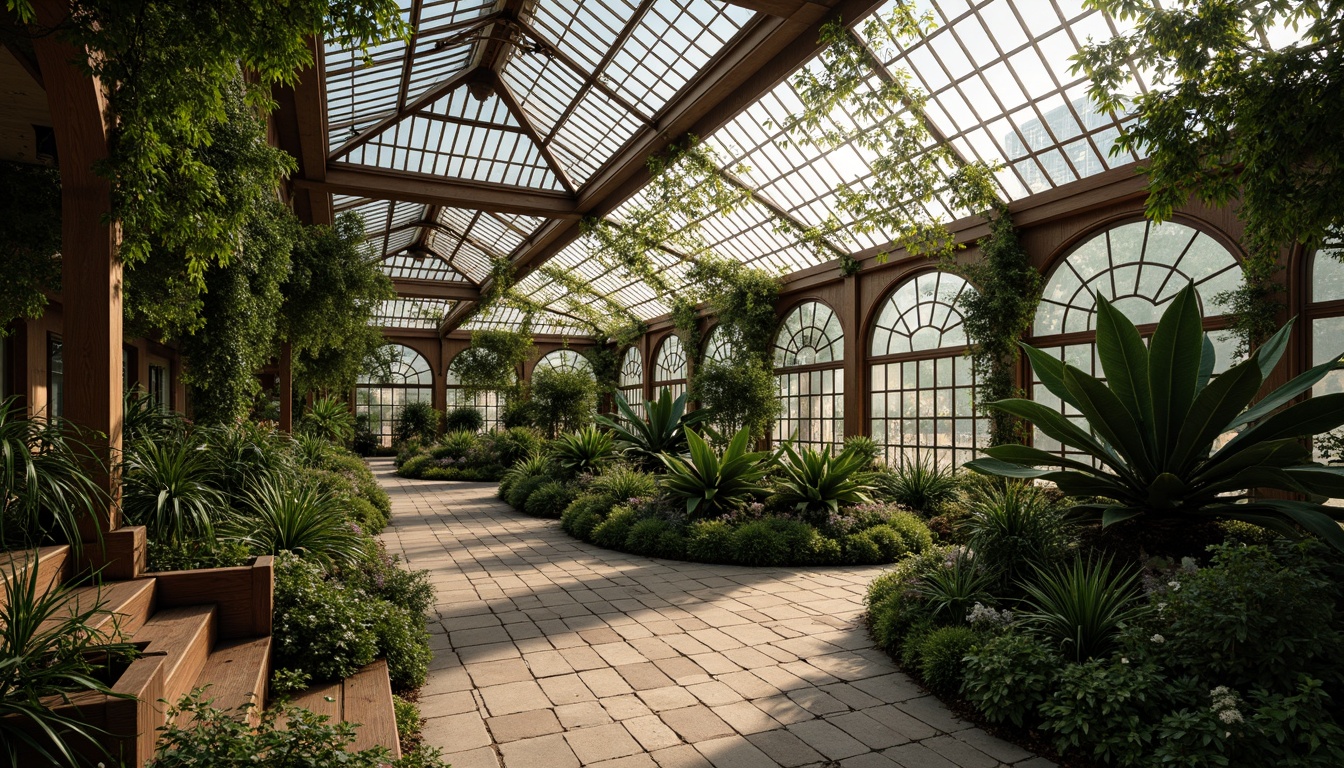 Prompt: Intricate Victorian-style greenhouse interior, lush greenery, exotic plants, ornate metal framework, stained glass ceiling, natural stone flooring, wooden benches, decorative planters, elegant chandeliers, soft warm lighting, shallow depth of field, 3/4 composition, realistic textures, ambient occlusion, subtle misting systems, advanced climate control, ventilation ducts, air purification systems, humidification units, solar-powered fans, whisper-quiet motors, sleek modern technology integration.