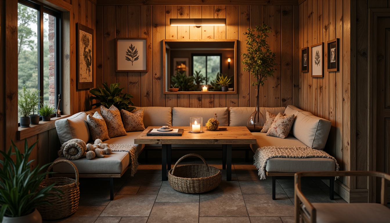 Prompt: Cozy nook, rustic wooden table, reclaimed wood texture, warm candle lighting, soft cushions, plush throw blankets, natural stone flooring, earthy color palette, botanical prints, potted plants, minimalist decor, industrial metal legs, distressed finishes, comfortable seating, intimate atmosphere, shallow depth of field, 1/2 composition, warm golden lighting, realistic wood textures, ambient occlusion.