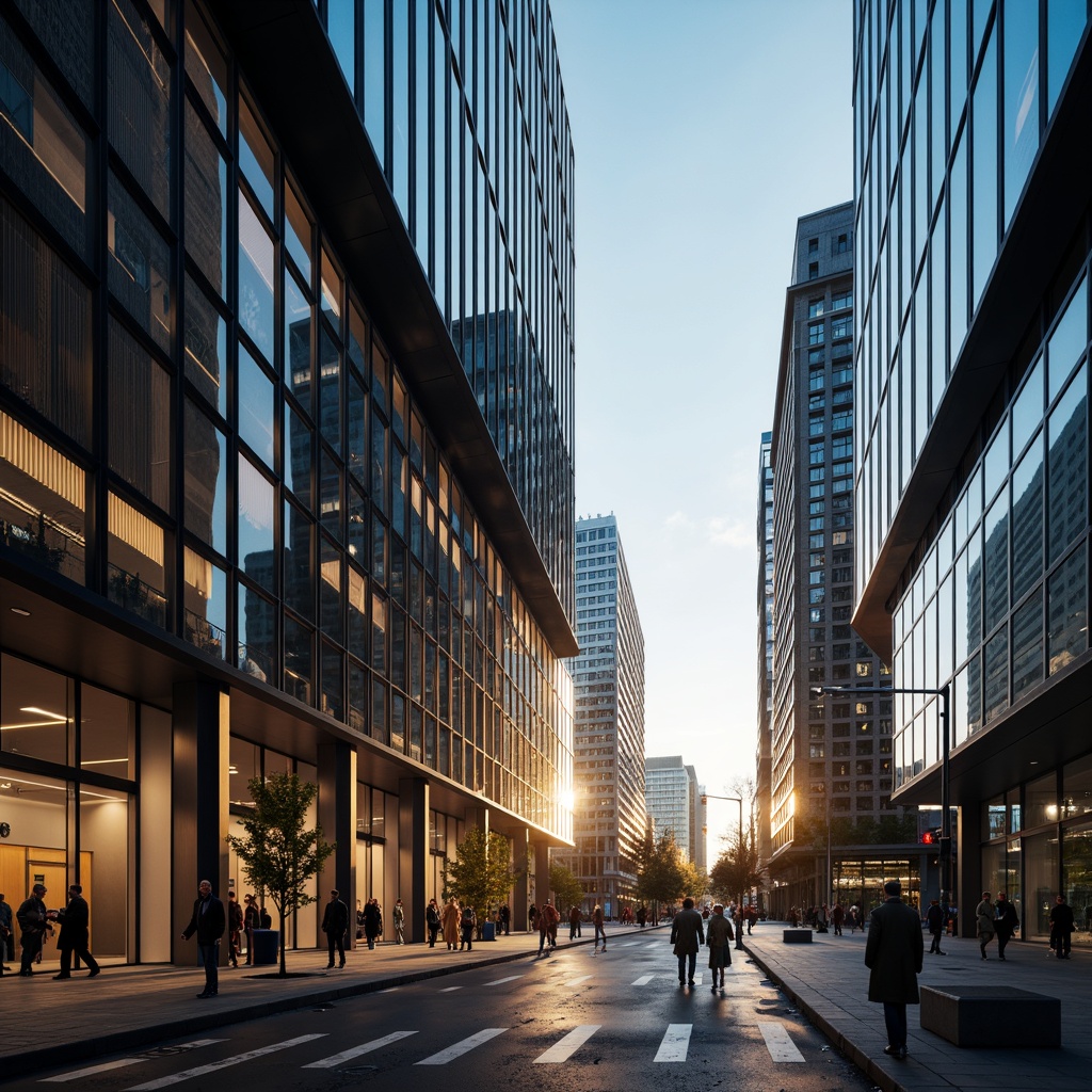 Prompt: Contemporary building facade, sleek glass surfaces, minimalist architecture, urban cityscape, morning sunlight, soft warm glow, indirect natural lighting, LED light installations, futuristic ambiance, metallic textures, reflective materials, geometric patterns, high ceilings, open spaces, dramatic shadows, 1/1 composition, low-key lighting, moody atmosphere, vibrant color accents.