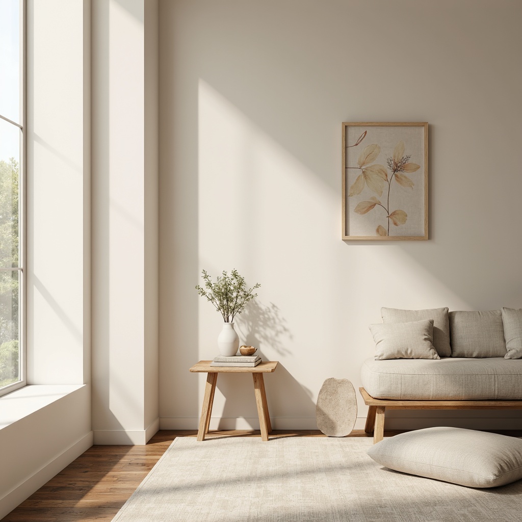 Prompt: Soft beige walls, creamy whites, gentle grays, taupe accents, natural wood textures, subtle linen patterns, minimal ornamentation, clean lines, simple shapes, calming atmosphere, warm ambient lighting, shallow depth of field, 1/1 composition, realistic renderings, soft focus, blurred backgrounds.