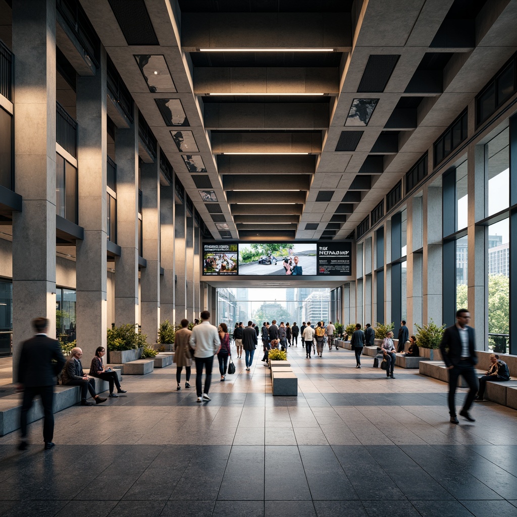 Prompt: Modern metro station, transitional style architecture, sleek concrete columns, polished granite floors, stainless steel railings, futuristic LED lighting, dynamic escalators, vibrant urban atmosphere, rush hour crowds, morning commute scene, warm color tone, shallow depth of field, 1/2 composition, panoramic view, realistic textures, ambient occlusion, high-tech digital signage, minimalist benches, industrial-style ceiling, exposed ductwork, urban landscape views, cityscape reflections, dynamic pedestrian flow.