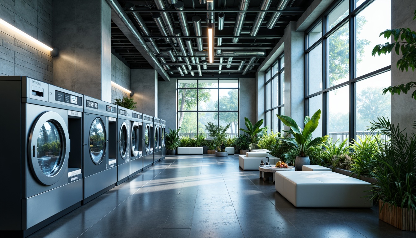 Prompt: Futuristic laundry space, gleaming metallic surfaces, neon-lit washing machines, circular drying racks, translucent glass walls, minimalist decor, eco-friendly materials, recycled plastic furniture, bamboo flooring, living green walls, natural ventilation systems, soft diffused lighting, shallow depth of field, 1/1 composition, realistic reflections, ambient occlusion.