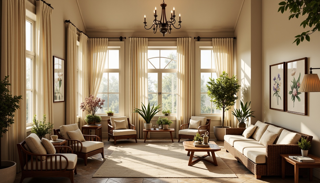 Prompt: Warm sunroom ambiance, classic wooden furniture, natural linen fabrics, soft silk drapes, vintage-inspired patterns, subtle botanical prints, creamy white walls, rustic stone flooring, elegant chandeliers, warm golden lighting, shallow depth of field, 1/1 composition, realistic textures, ambient occlusion.