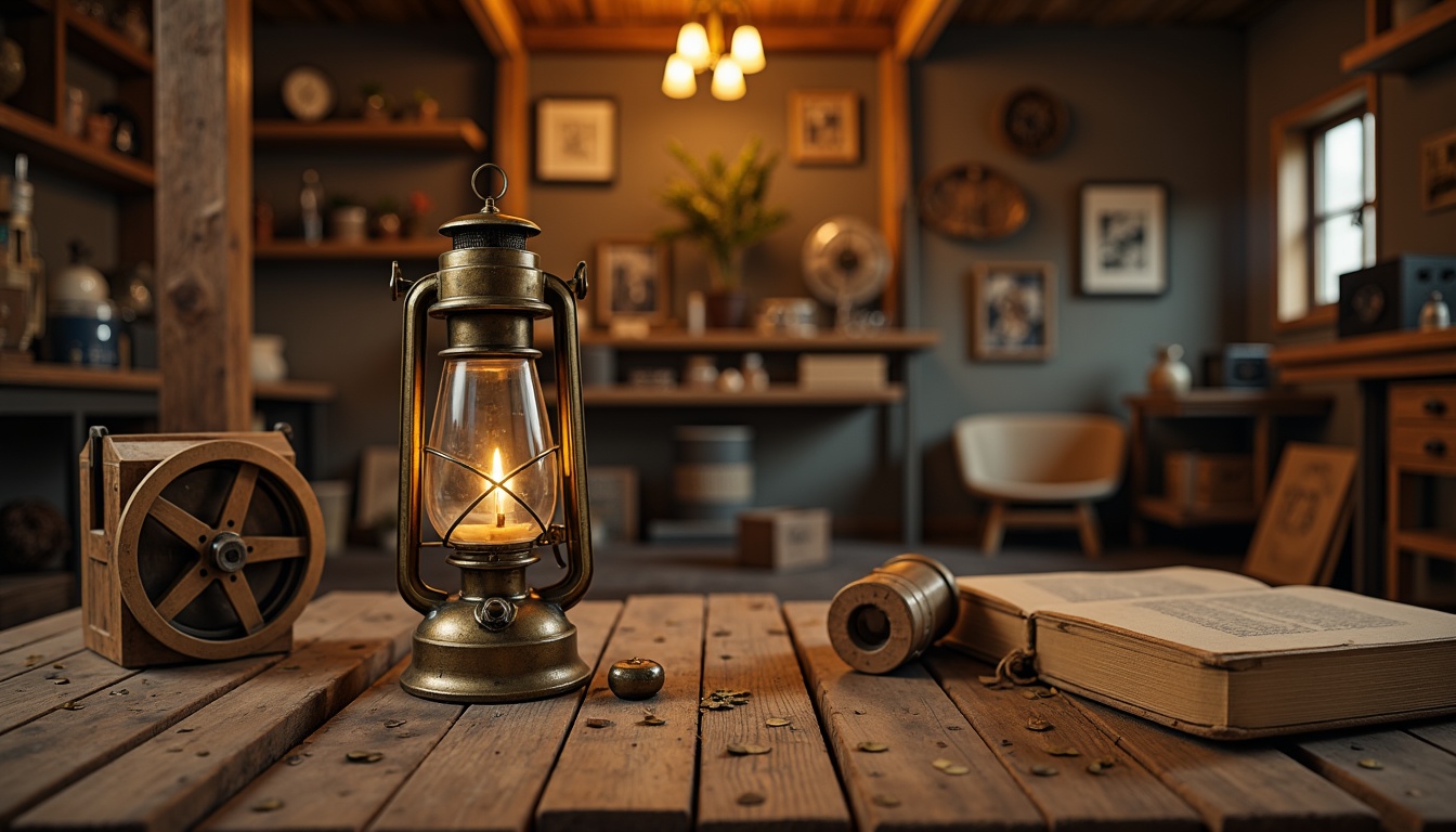 Prompt: Rustic wooden textures, earthy tones, warm beige, rich walnut, vintage bronze, distressed leather, nostalgic lanterns, classic cinematic cameras, old-fashioned film reels, dimly lit studios, soft box lighting, 1/2 composition, shallow depth of field, warm color grading, realistic shadows.