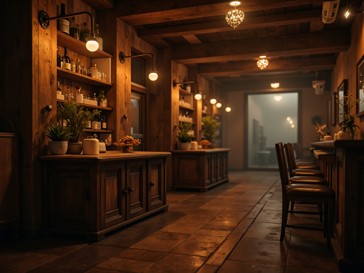 Prompt: Warm, earthy tones, rich wood accents, vintage metallic fixtures, ornate details, distressed textures, muted color palette, cinematic lighting, soft focus, shallow depth of field, 1/1 composition, realistic render, atmospheric fog, mysterious ambiance, old-world charm, classic cinematography, subtle color grading, warm golden hour, rustic setting, nostalgic feel.