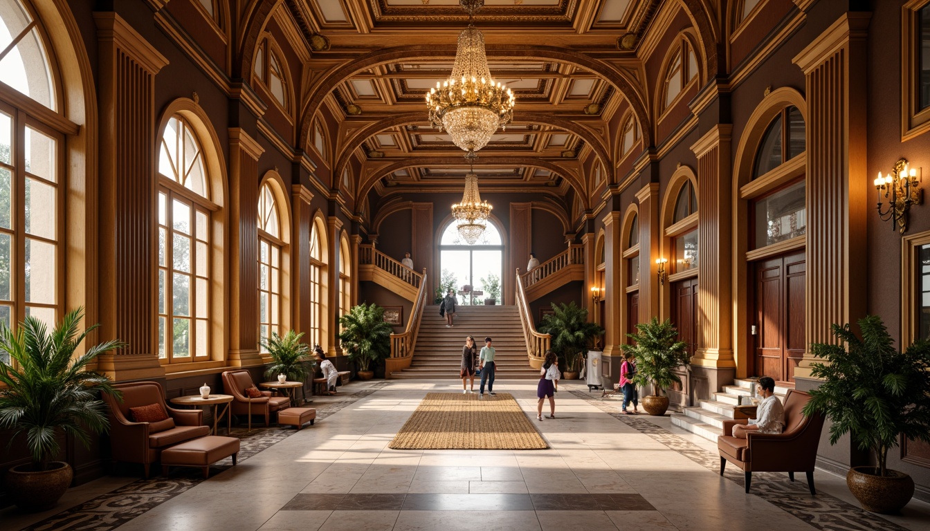 Prompt: Majestic hall, classical columns, ornate capitals, marble flooring, grand chandeliers, intricate moldings, luxurious fabrics, rich wood paneling, stately staircase, sweeping arches, vaulted ceilings, majestic proportions, warm golden lighting, shallow depth of field, 1/1 composition, symmetrical balance, ornate details, realistic textures, ambient occlusion.