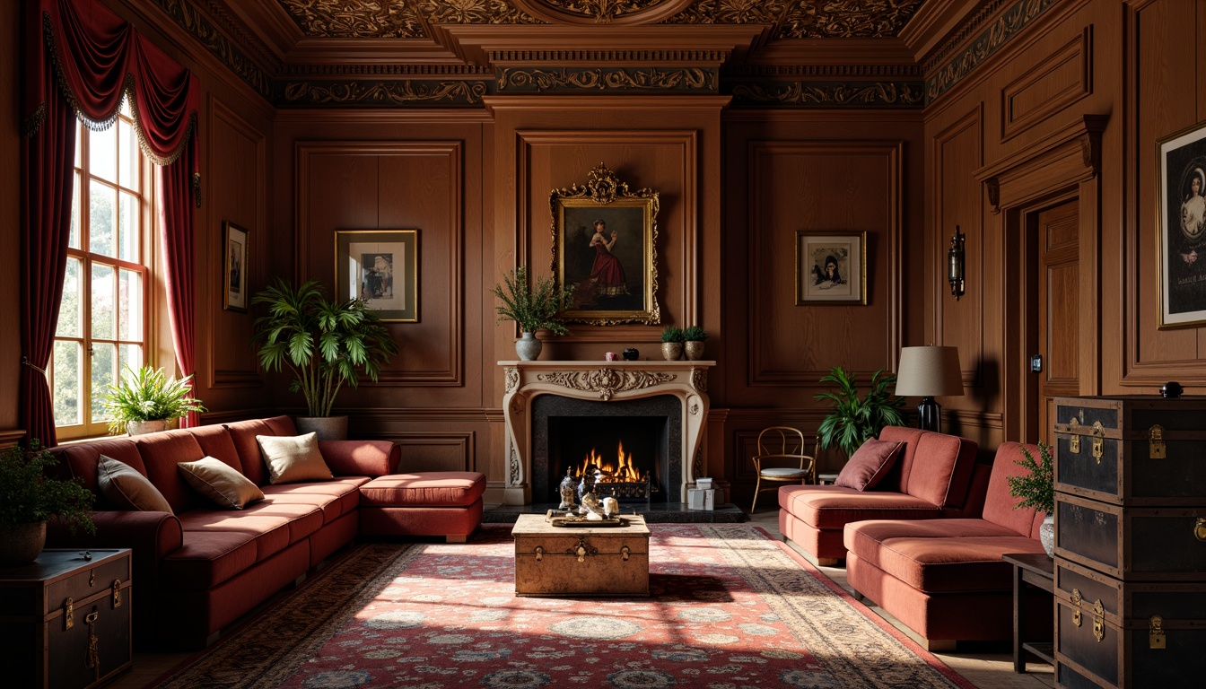 Prompt: Elegant storage room, rich wood tones, ornate carvings, classic crown molding, luxurious velvet fabrics, antique bronze hardware, refined leather trunks, vintage-inspired decorative accents, soft warm lighting, subtle shadowing, 1/1 composition, intimate space, realistic textures, ambient occlusion.