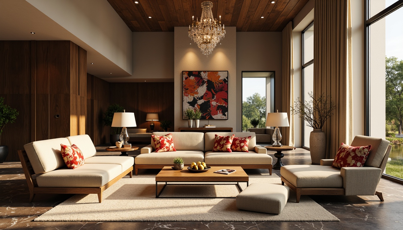 Prompt: Cozy living room, plush velvet sofa, reclining armchair, wooden coffee table, ornate metal legs, soft beige rug, warm ambient lighting, floor-to-ceiling windows, natural wood paneling, modern minimalist decor, vibrant colorful throw pillows, elegant crystal chandelier, luxurious marble flooring, comfortable reading nook, oversized fluffy blankets, tranquil atmosphere, shallow depth of field, 1/1 composition, realistic textures, ambient occlusion.