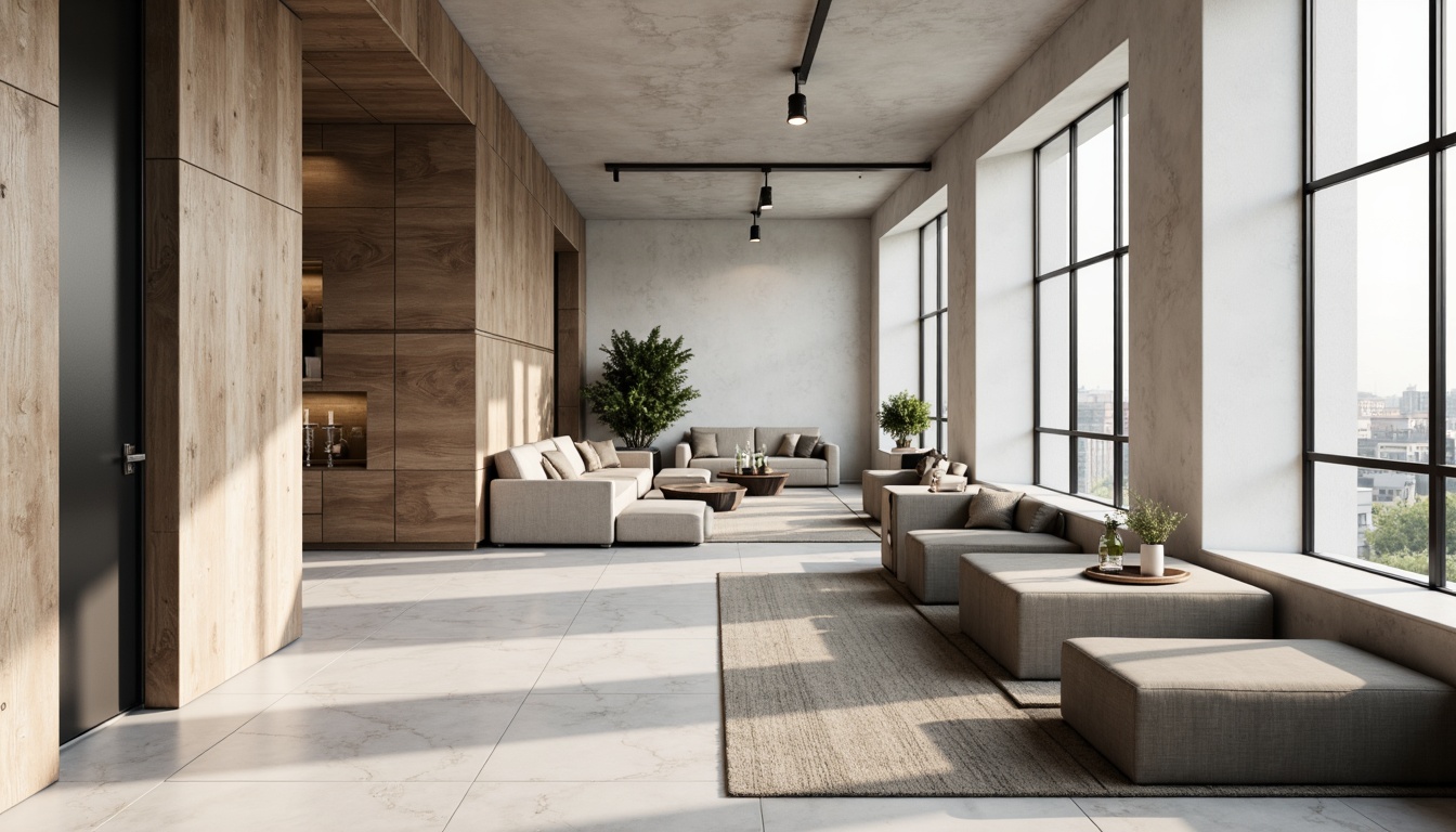 Prompt: Modern interior, sleek lines, minimal ornamentation, monochromatic color scheme, neutral tones, creamy whites, soft grays, taupe accents, bold black outlines, natural textures, reclaimed wood, industrial metal, matte finishes, ambient lighting, soft shadows, 3/4 composition, realistic reflections, subtle gradient effects.