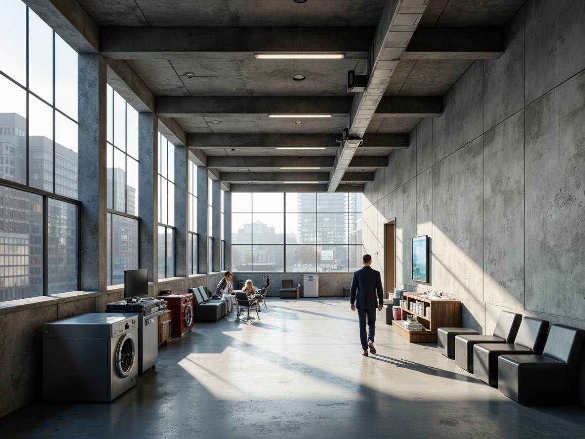 Prompt: Raw concrete walls, industrial metal beams, exposed ductwork, minimalist waiting areas, brutalist architecture, functional medical equipment, stainless steel surfaces, sterile environments, natural light pouring in, urban cityscape views, 1/1 composition, high-contrast lighting, dramatic shadows, realistic textures, ambient occlusion.