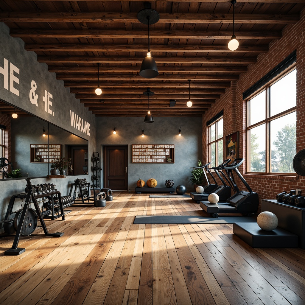 Prompt: Rustic home gym, wooden flooring, exposed brick walls, motivational quotes, mirrored walls, free weights, kettlebells, resistance bands, exercise mats, adjustable dumbbells, folding benches, compact treadmills, sound systems, natural light, soft warm lighting, shallow depth of field, 3/4 composition, realistic textures, ambient occlusion.