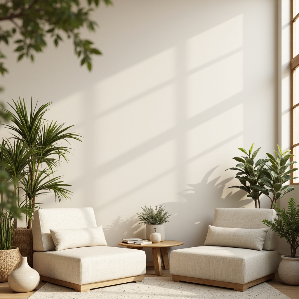 Prompt: Soothing neutral tone background, calming atmosphere, serene color scheme, gentle beige walls, creamy white furniture, soft gray accents, natural wood textures, earthy brown undertones, subtle linen patterns, delicate ceramic vases, minimalist decor, abundant greenery, potted plants, warm sunny day, soft diffused lighting, shallow depth of field, 1/1 composition, realistic renderings, ambient occlusion.