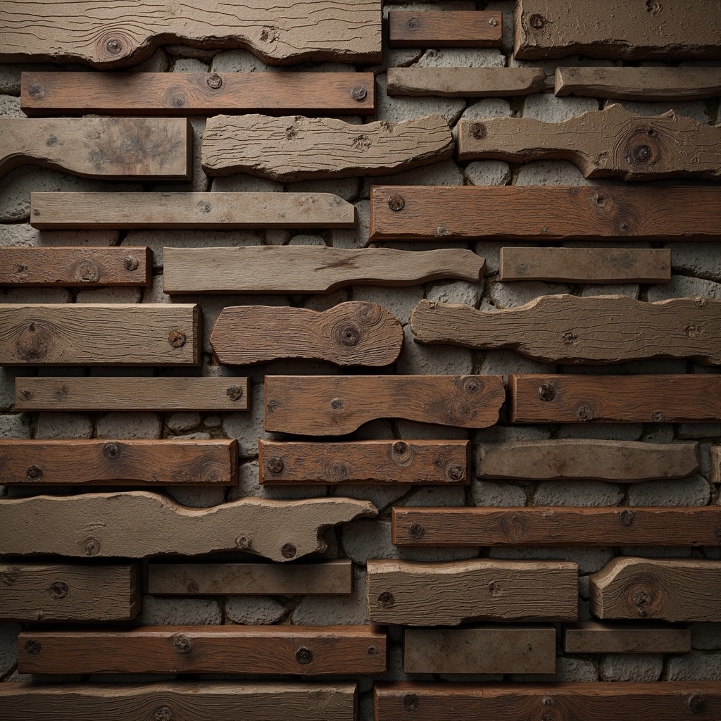 Prompt: Rustic wooden planks, distressed finishes, metallic corrugations, rough stone walls, earthy color palette, organic shapes, natural imperfections, subtle gradient maps, high-frequency details, ambient occlusion, warm soft lighting, shallow depth of field, 2/3 composition, cinematic framing, realistic materials, intricate textures.