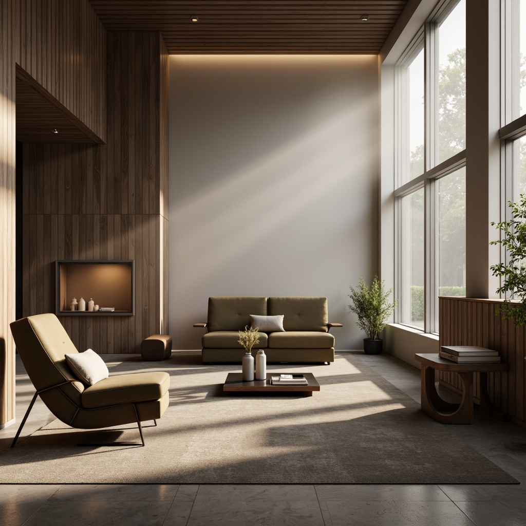 Prompt: Monochromatic modern interior, sleek streamline furniture, polished chrome accents, rich velvet textiles, soft beige walls, warm walnut wood tones, dark bronze fixtures, minimal ornamentation, abundant natural light, subtle gradient effects, atmospheric misty ambiance, shallow depth of field, 1/1 composition, realistic reflections, ambient occlusion.