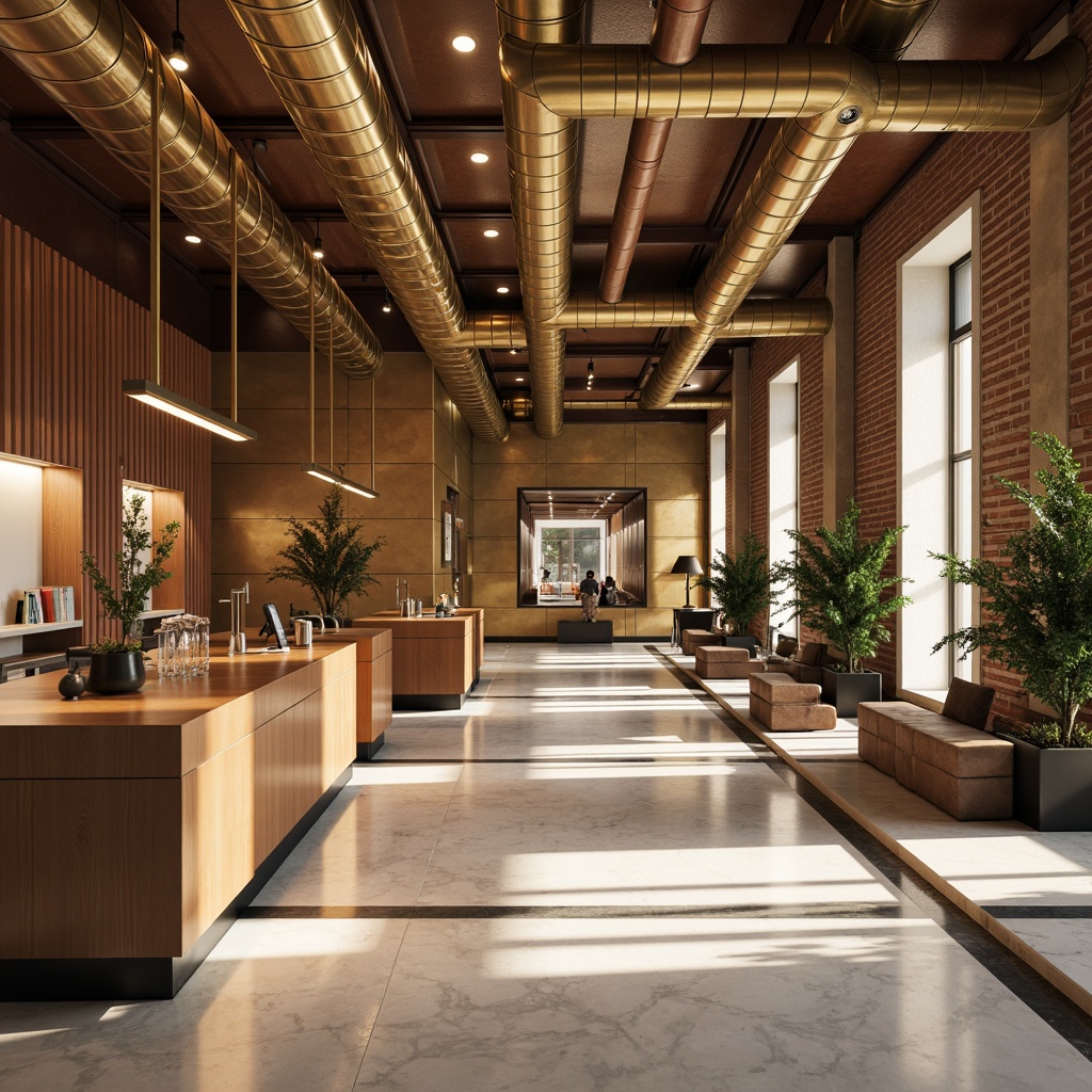 Prompt: Luxurious modern interior, metallic accents, brushed gold finishes, sleek chrome details, industrial copper tones, polished silver hardware, high-gloss ceilings, marble flooring, minimalist decor, urban loft atmosphere, dramatic lighting effects, shallow depth of field, 1/1 composition, realistic reflections, ambient occlusion.