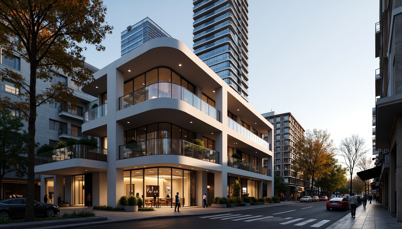 Prompt: Modern contemporary building, sleek lines, minimalist aesthetic, large windows, glass facades, natural light pouring in, soft warm lighting, LED illumination, futuristic ambiance, urban cityscape, busy streets, morning sunlight, dramatic shadows, high contrast ratio, 1/1 composition, low-key lighting, subtle color palette, ambient occlusion, realistic textures.