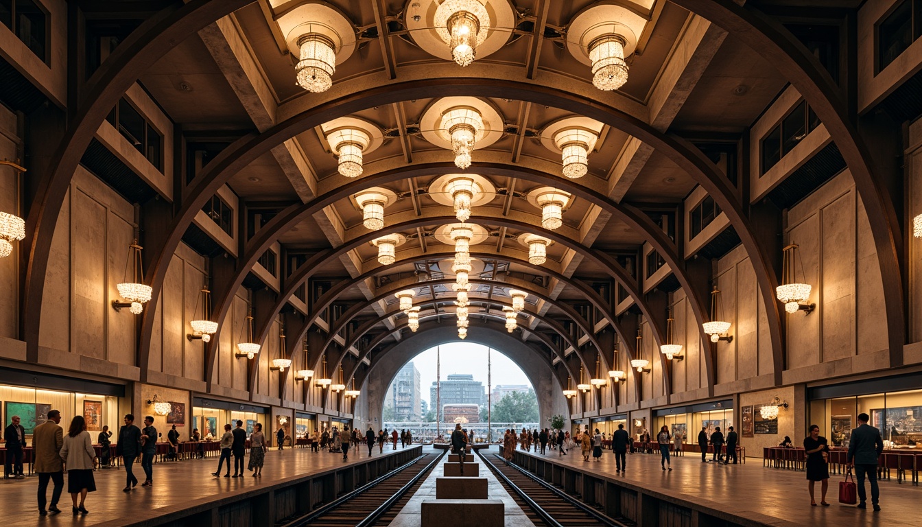 Prompt: Grand metro station, transitional style, high ceilings, ornate details, elegant chandeliers, modern LED lighting, warm ambiance, soft glow, dynamic color changing effects, futuristic tunnel connections, sleek metal beams, natural stone walls, urban cityscape views, rush hour crowds, evening commute atmosphere, low-angle dramatic lighting, shallow depth of field, 1/2 composition, realistic reflections, ambient occlusion.