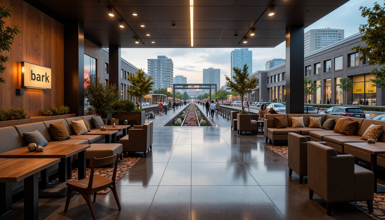 Prompt: Cozy metro station lounge, plush sofas, wooden armchairs, soft cushions, warm lighting, urban modern architecture, stainless steel handrails, sleek glass partitions, polished granite floors, vibrant cityscape views, busy pedestrian traffic, morning rush hour atmosphere, gentle ambient sounds, shallow depth of field, 1/2 composition, realistic textures, subtle color grading.