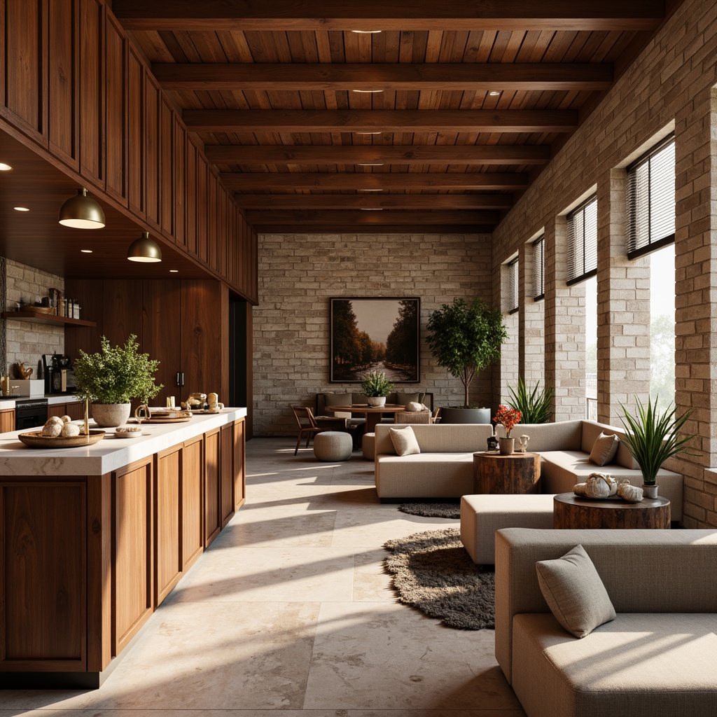 Prompt: Luxurious interior space, rich wood grain finishes, polished marble countertops, metallic accents, velvety soft upholstery, natural stone walls, rustic brick textures, earthy color palette, warm ambient lighting, shallow depth of field, 1/2 composition, realistic reflections, detailed normal maps.