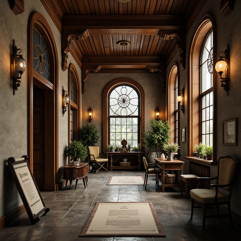 Prompt: Rustic wooden frames, ornate metalwork, stained glass panels, asymmetrical compositions, earthy tones, natural stone walls, vintage cinematic props, nostalgic film cameras, director's chairs, movie script scrolls, dim warm lighting, shallow depth of field, 1/2 composition, cinematic close-ups, realistic textures, ambient occlusion, warm color grading.