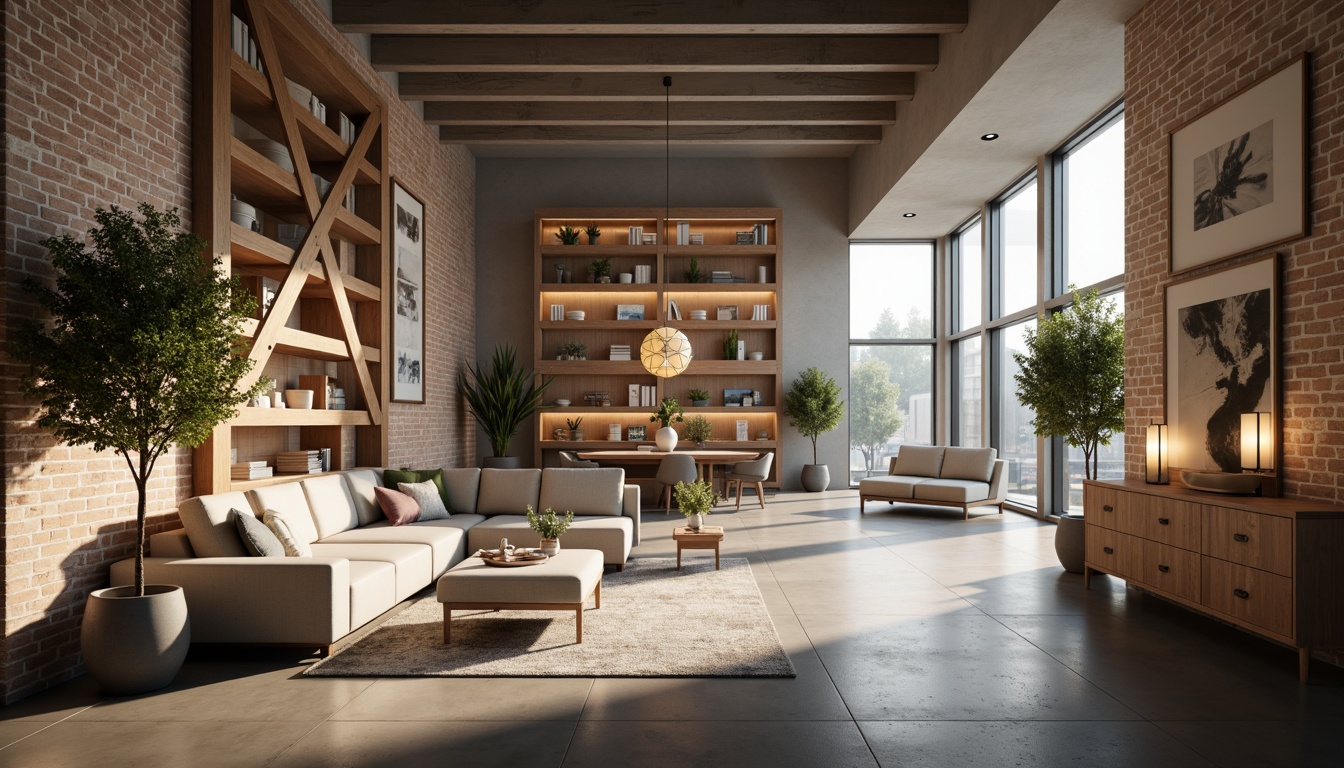 Prompt: Modern interior, sleek lines, minimalist decor, monochromatic scheme, soft pastel hues, calming atmosphere, natural materials, reclaimed wood accents, industrial chic, exposed brick walls, polished concrete floors, metallic tones, LED lighting, ambient glow, moody shadows, 1/1 composition, shallow depth of field, cinematic color grading.