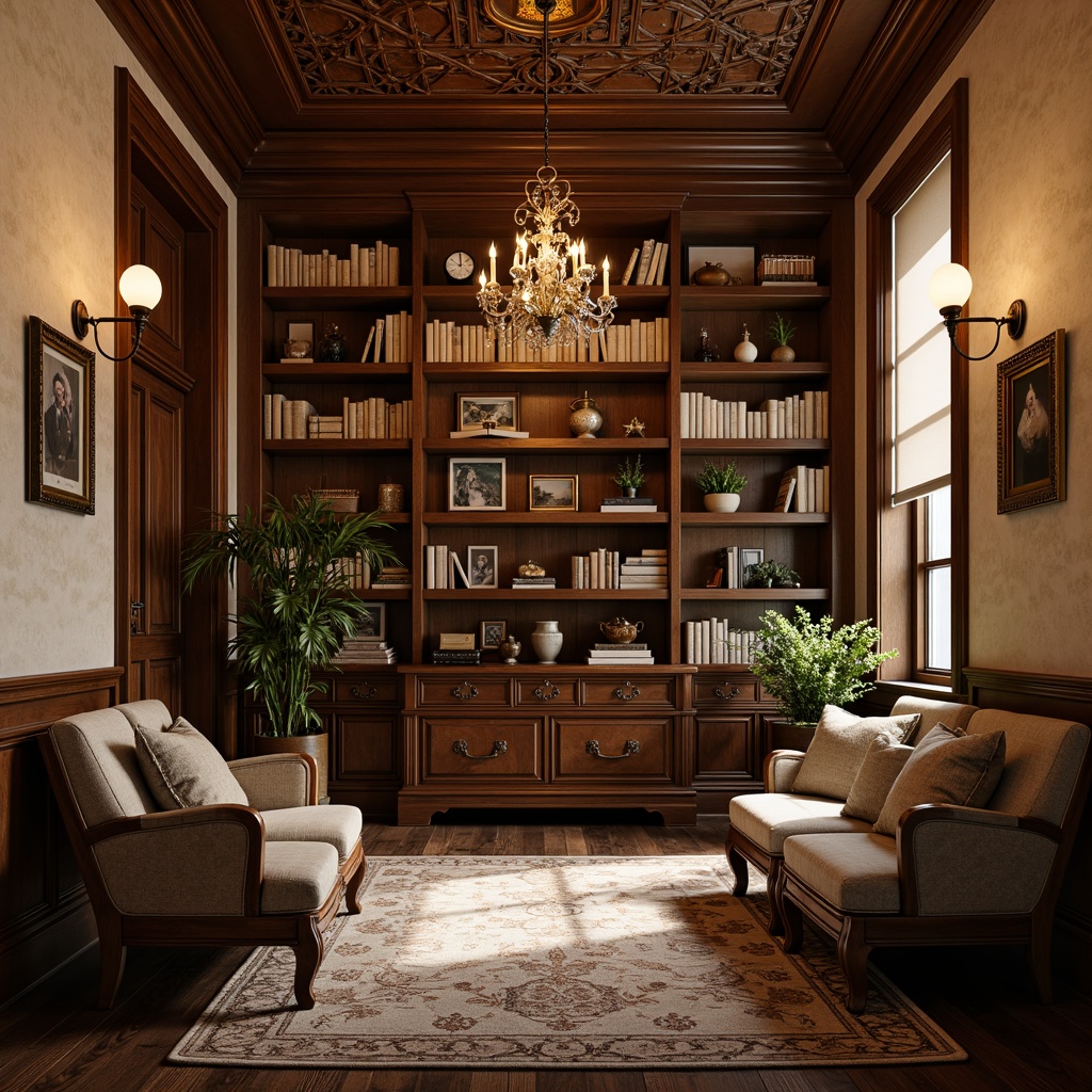 Prompt: Elegant storage room, rich wood tones, ornate carvings, luxurious fabrics, classic proportions, refined metalwork, antique hardware, vintage accessories, warm beige walls, dark hardwood floors, sophisticated chandeliers, subtle aromas, soft warm lighting, shallow depth of field, 1/1 composition, realistic textures, ambient occlusion.