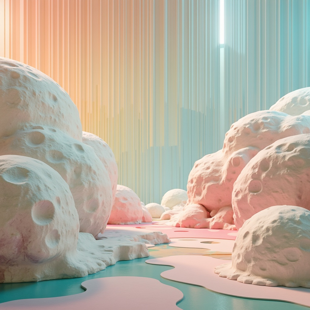 Prompt: Richly textured background, vibrant gradient colors, harmonious color scheme, pastel hues, soft peach tones, creamy whites, deep blues, rich greens, metallic accents, subtle shading, layered composition, 3D visual effects, futuristic atmosphere, ambient lighting, shallow depth of field, cinematic rendering, realistic reflections, detailed textures.